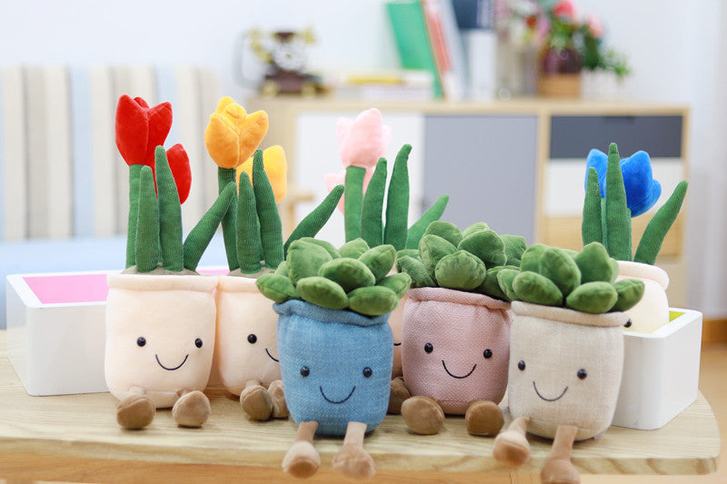 Lifelike Tulip Succulent Plants Plush Stuffed Toys Soft Home Decor Doll Creative Potted Flowers Pillow for Kids Birthday Gift