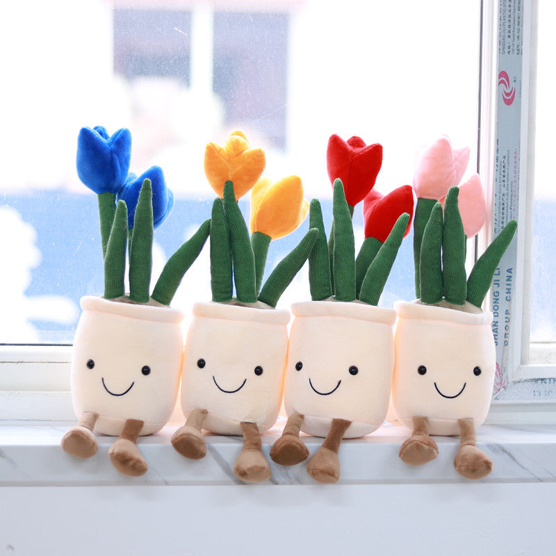 Lifelike Tulip Succulent Plants Plush Stuffed Toys Soft Home Decor Doll Creative Potted Flowers Pillow for Kids Birthday Gift