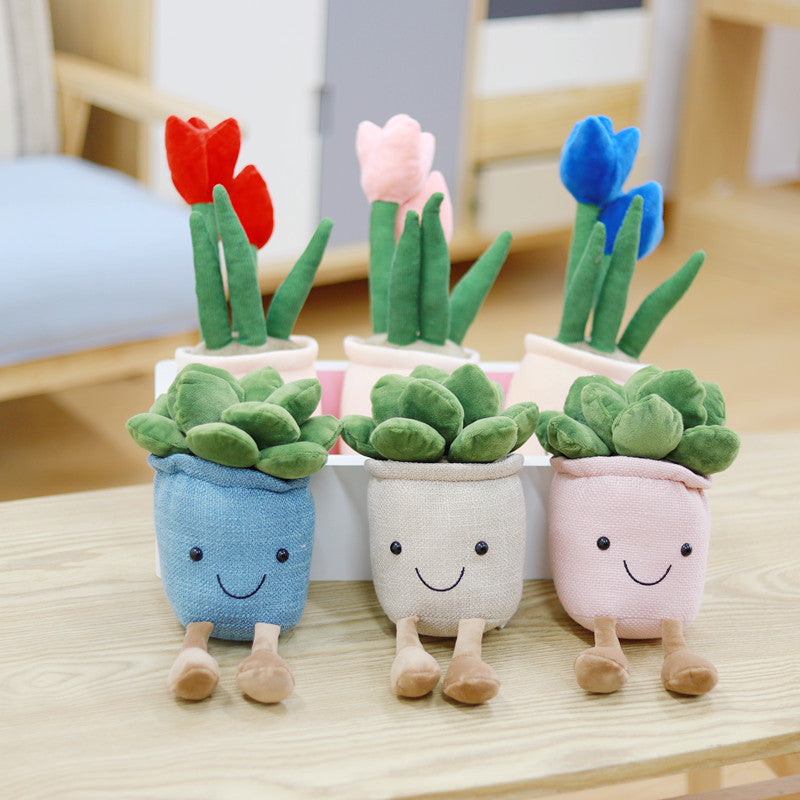 Lifelike Tulip Succulent Plants Plush Stuffed Toys Soft Home Decor Doll Creative Potted Flowers Pillow for Kids Birthday Gift