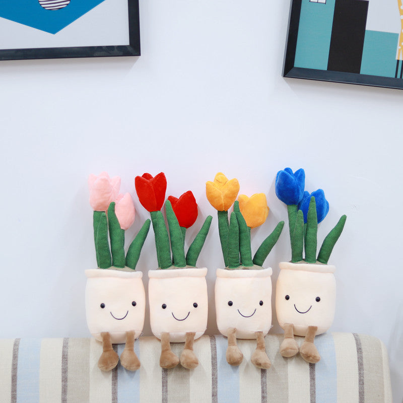 Lifelike Tulip Succulent Plants Plush Stuffed Toys Soft Home Decor Doll Creative Potted Flowers Pillow for Kids Birthday Gift
