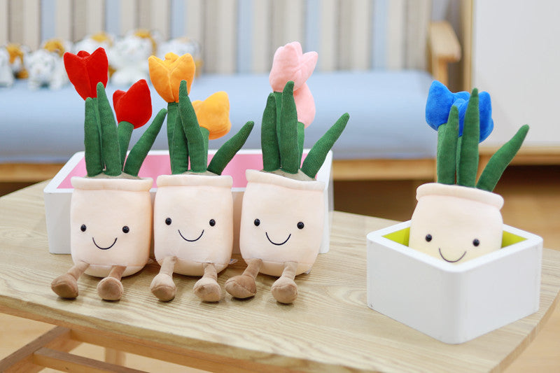 Lifelike Tulip Succulent Plants Plush Stuffed Toys Soft Home Decor Doll Creative Potted Flowers Pillow for Kids Birthday Gift