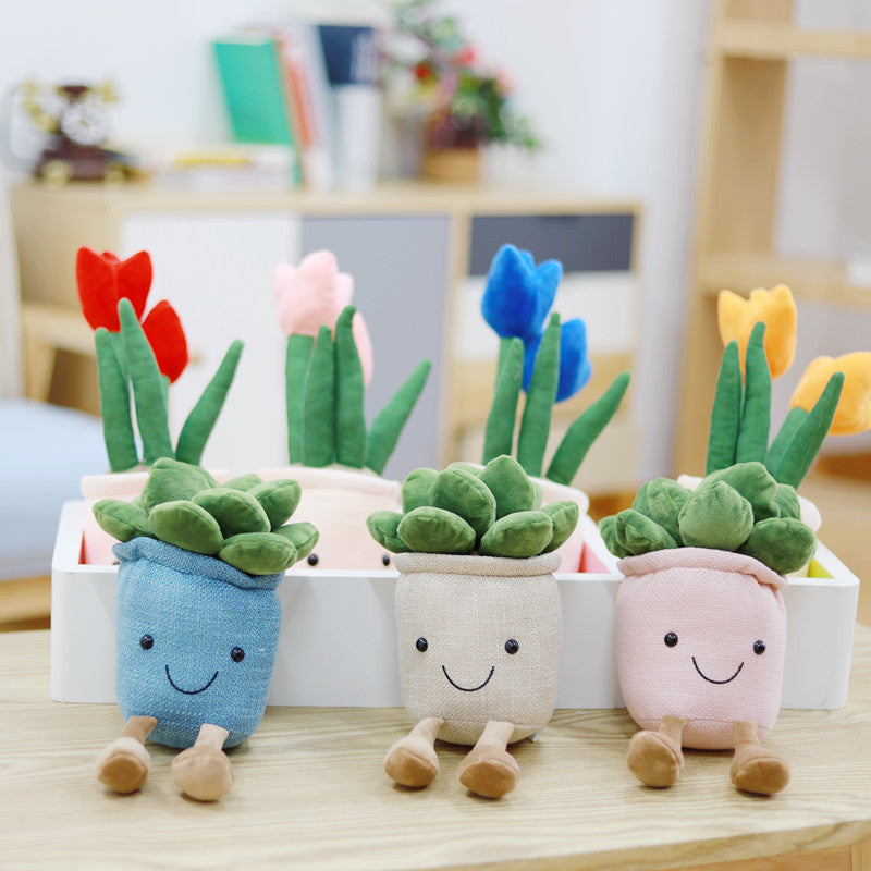 Lifelike Tulip Succulent Plants Plush Stuffed Toys Soft Home Decor Doll Creative Potted Flowers Pillow for Kids Birthday Gift