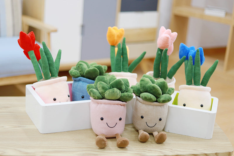 Lifelike Tulip Succulent Plants Plush Stuffed Toys Soft Home Decor Doll Creative Potted Flowers Pillow for Kids Birthday Gift