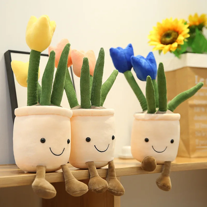 Lifelike Tulip Succulent Plants Plush Stuffed Toys Soft Home Decor Doll Creative Potted Flowers Pillow for Kids Birthday Gift