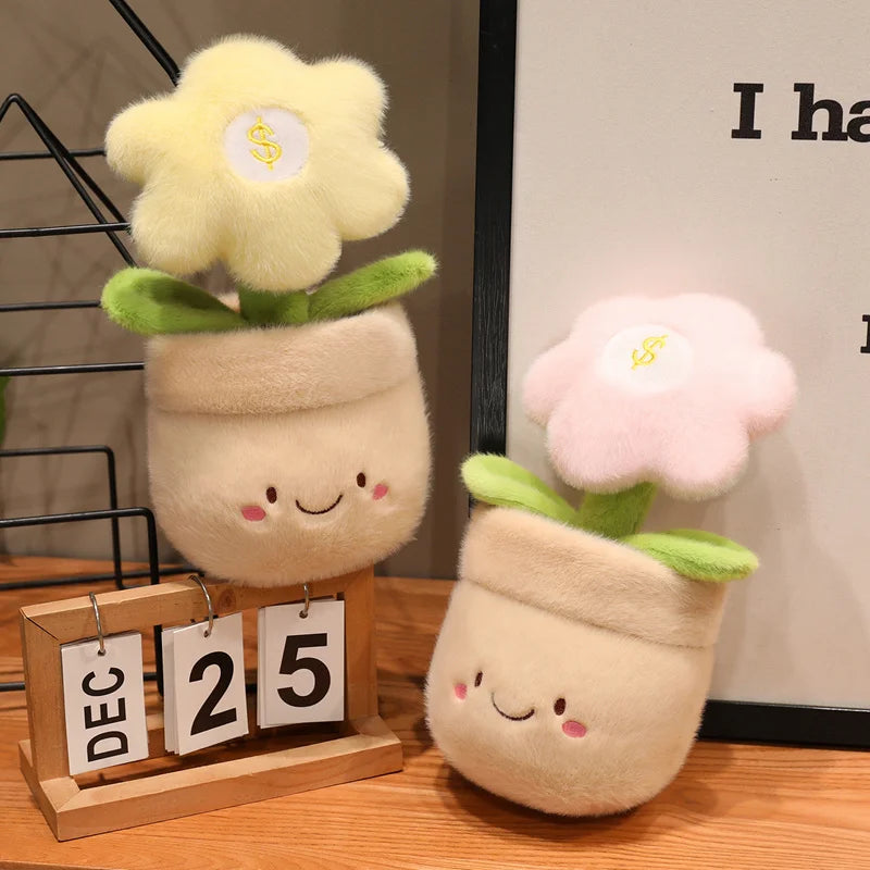 28cm Flower Pot Plush Pillow Stuffed 6-petal Plant Smiling Face Soft Plushie with Legs Red Pink Yellow Decor Birthday Gift