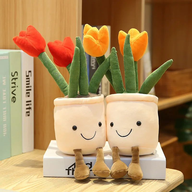 Lifelike Tulip Succulent Plants Plush Stuffed Toys Soft Home Decor Doll Creative Potted Flowers Pillow for Kids Birthday Gift