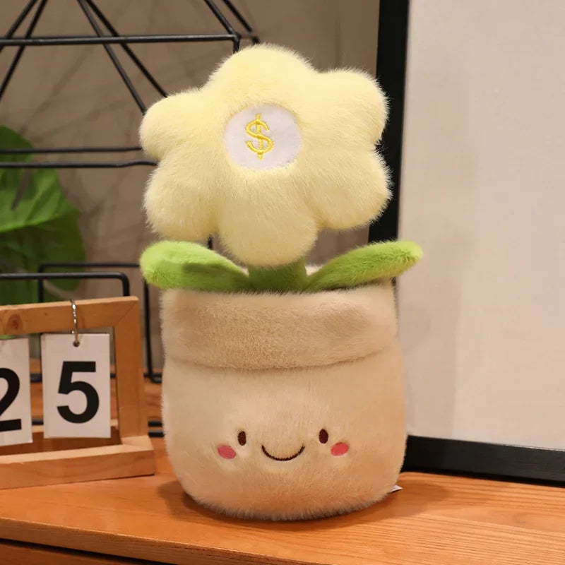 28cm Flower Pot Plush Pillow Stuffed 6-petal Plant Smiling Face Soft Plushie with Legs Red Pink Yellow Decor Birthday Gift