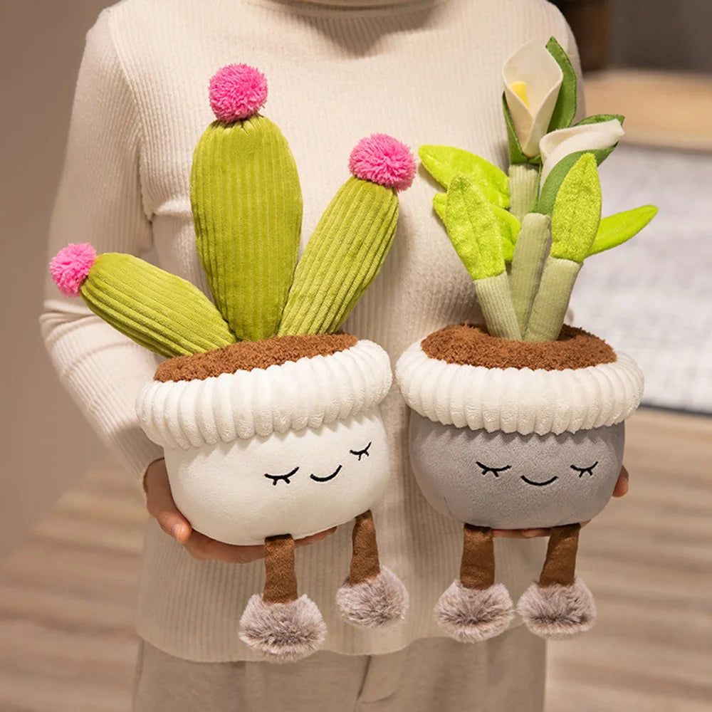 Lifelike Cactus Plants Dolls Stuffed Sunflower Calla Lily Plush Toys Soft Home Decor Colorful Potted Flowers Gifts for Girls