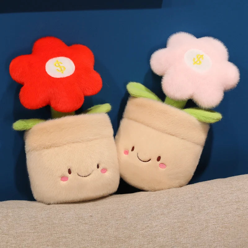 28cm Flower Pot Plush Pillow Stuffed 6-petal Plant Smiling Face Soft Plushie with Legs Red Pink Yellow Decor Birthday Gift