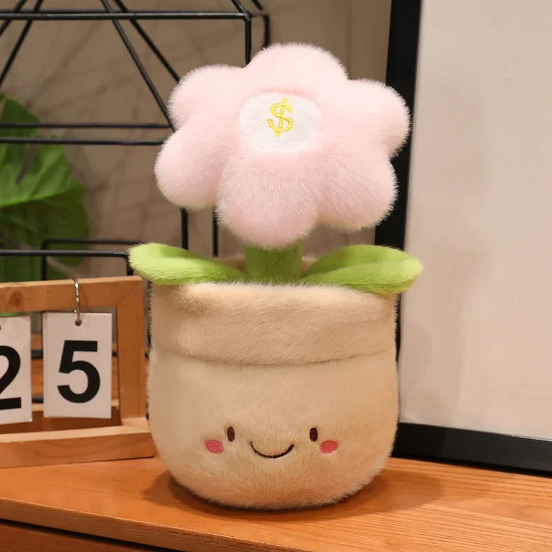 28cm Flower Pot Plush Pillow Stuffed 6-petal Plant Smiling Face Soft Plushie with Legs Red Pink Yellow Decor Birthday Gift