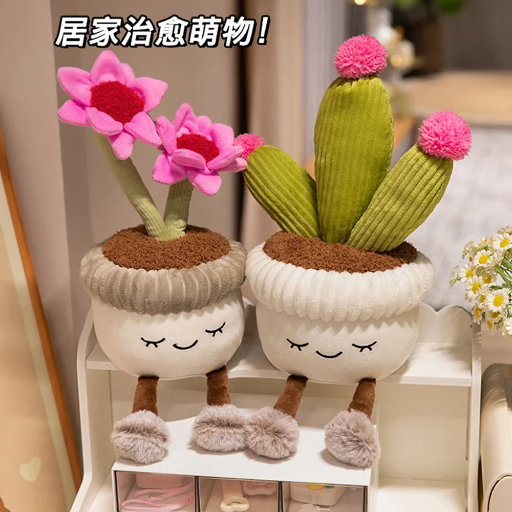 Lifelike Cactus Plants Dolls Stuffed Sunflower Calla Lily Plush Toys Soft Home Decor Colorful Potted Flowers Gifts for Girls
