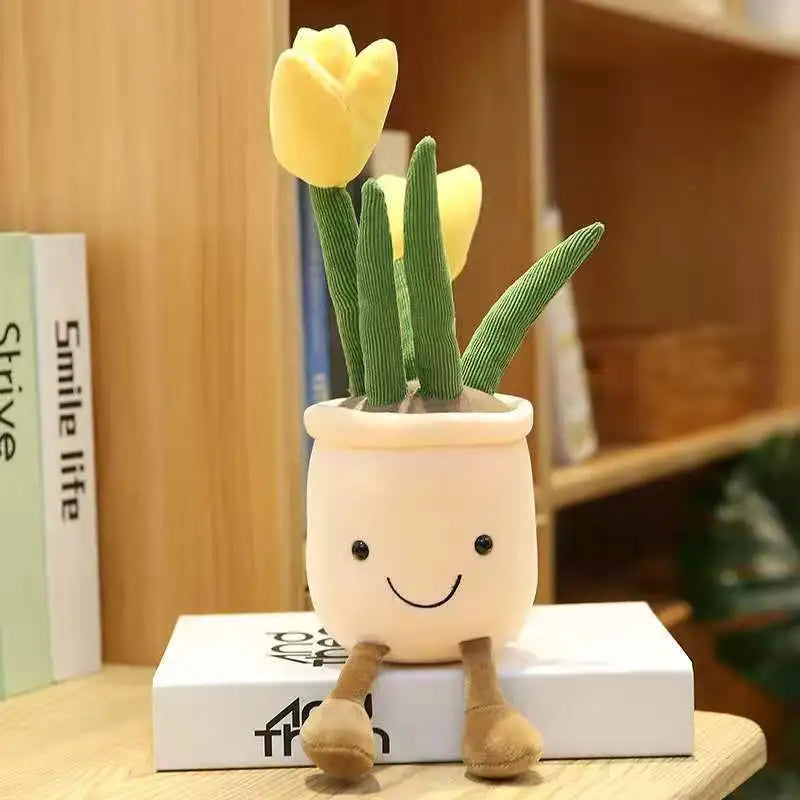 Lifelike Tulip Succulent Plants Plush Stuffed Toys Soft Home Decor Doll Creative Potted Flowers Pillow for Kids Birthday Gift