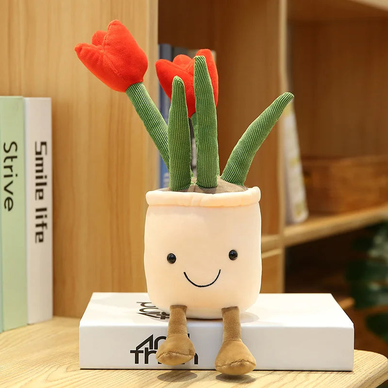 Lifelike Tulip Succulent Plants Plush Stuffed Toys Soft Home Decor Doll Creative Potted Flowers Pillow for Kids Birthday Gift
