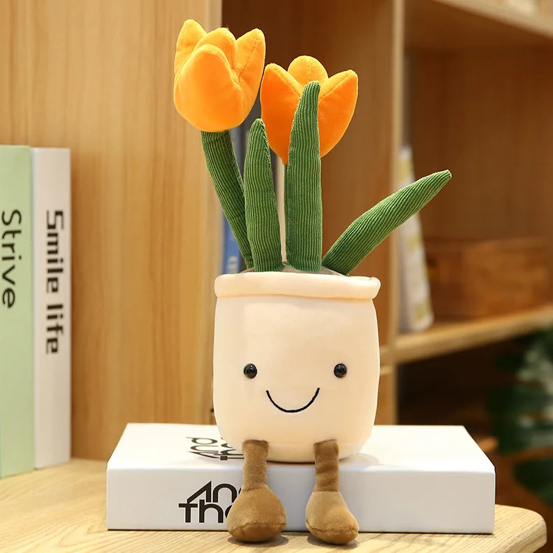 Lifelike Tulip Succulent Plants Plush Stuffed Toys Soft Home Decor Doll Creative Potted Flowers Pillow for Kids Birthday Gift