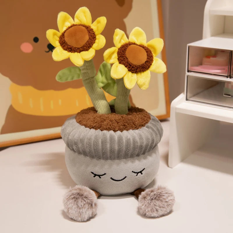Lifelike Cactus Plants Dolls Stuffed Sunflower Calla Lily Plush Toys Soft Home Decor Colorful Potted Flowers Gifts for Girls