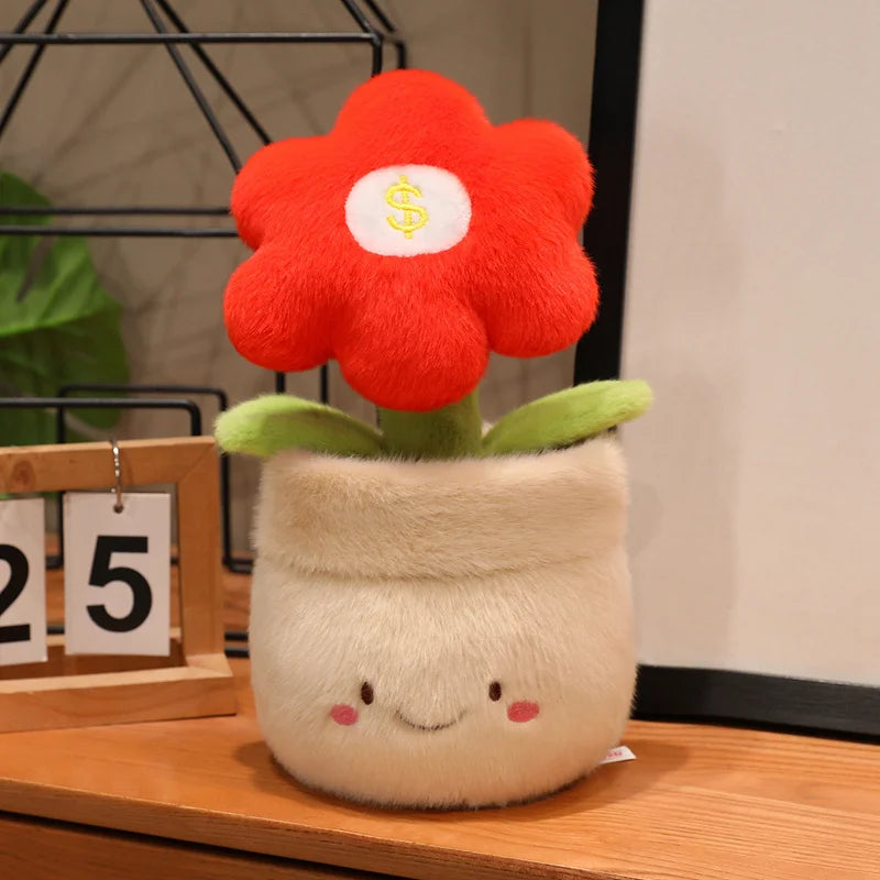28cm Flower Pot Plush Pillow Stuffed 6-petal Plant Smiling Face Soft Plushie with Legs Red Pink Yellow Decor Birthday Gift