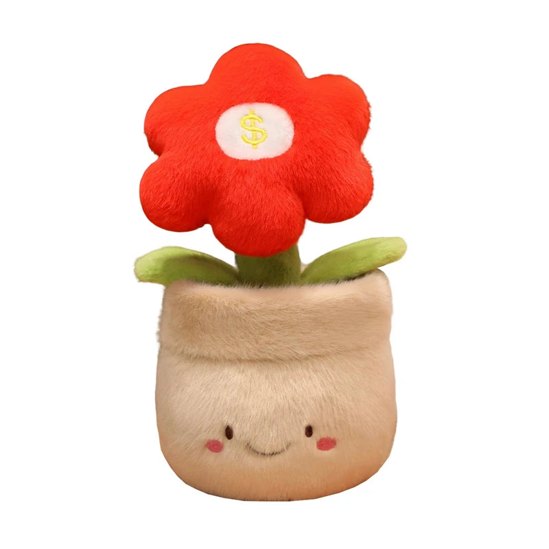 28cm Flower Pot Plush Pillow Stuffed 6-petal Plant Smiling Face Soft Plushie with Legs Red Pink Yellow Decor Birthday Gift