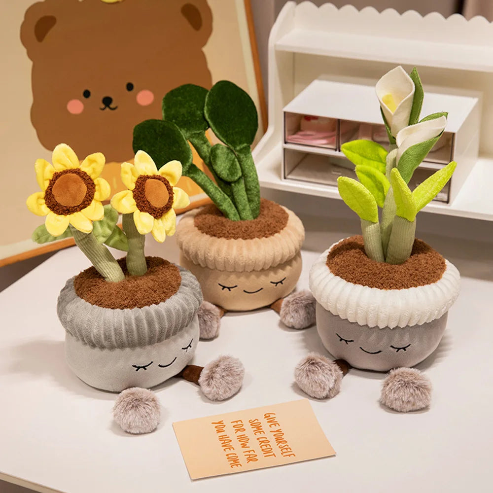 Lifelike Cactus Plants Dolls Stuffed Sunflower Calla Lily Plush Toys Soft Home Decor Colorful Potted Flowers Gifts for Girls